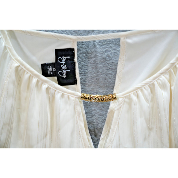 Jay Jay Cold Shoulder White Chiffon Blouse XL Sheer Glitter Trim Bell Sleeve - Picture 4 of 9